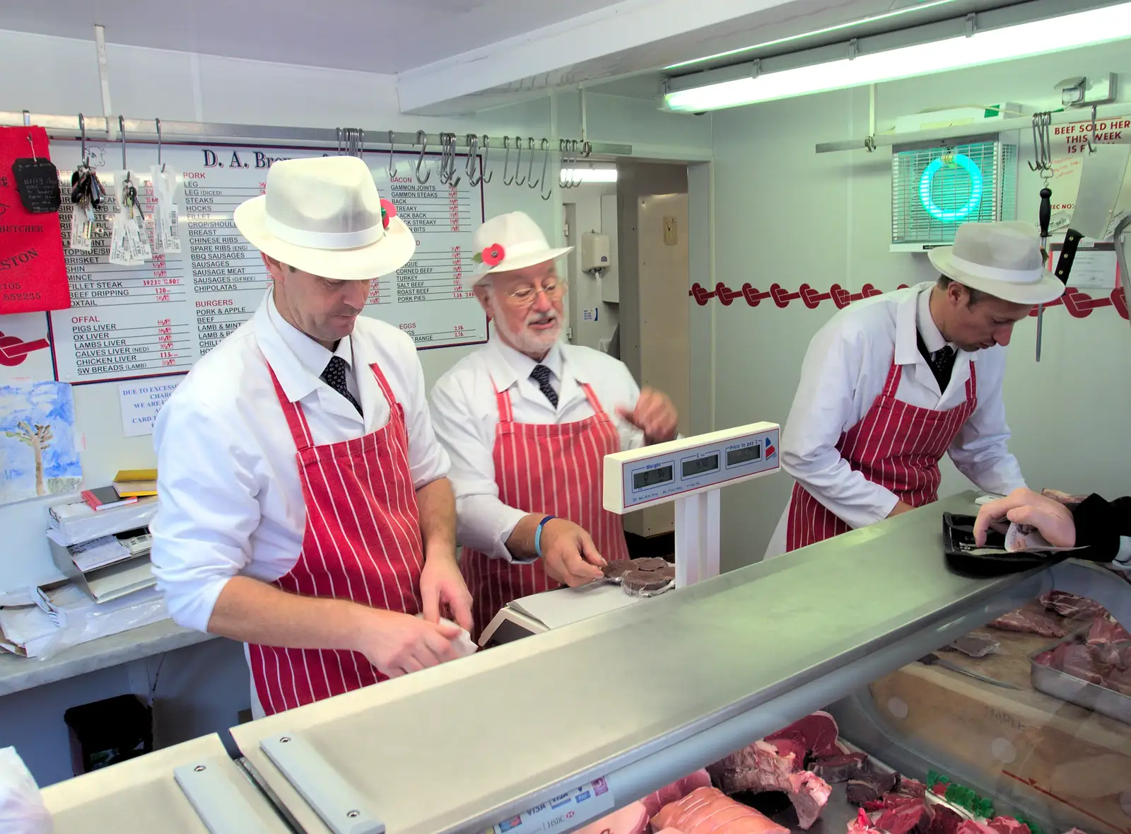 Roger and the boys in Browne's the Butcher, from A Saturday in Town, Diss, Norfolk - 8th November 2014