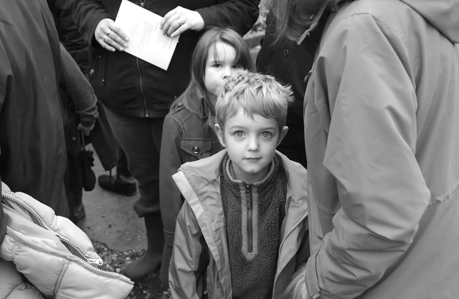 Fred looks up, from A Remembrance Sunday Parade, Eye, Suffolk - 9th November 2014