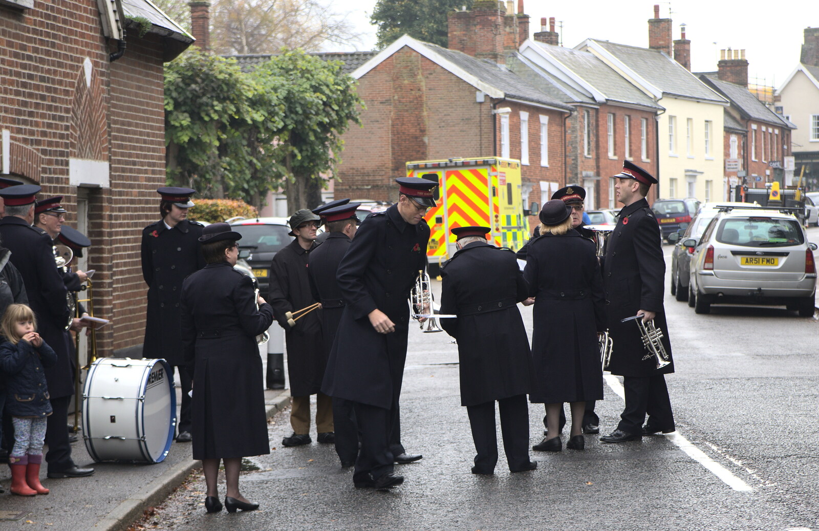 The Salvation Army band gets ready from A Remembrance Sunday Parade, Eye, Suffolk - 9th November 2014