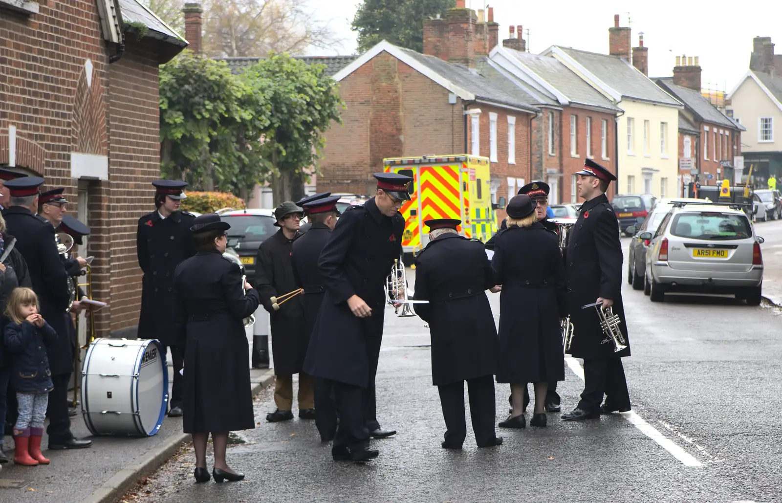 The Salvation Army band gets ready, from A Remembrance Sunday Parade, Eye, Suffolk - 9th November 2014