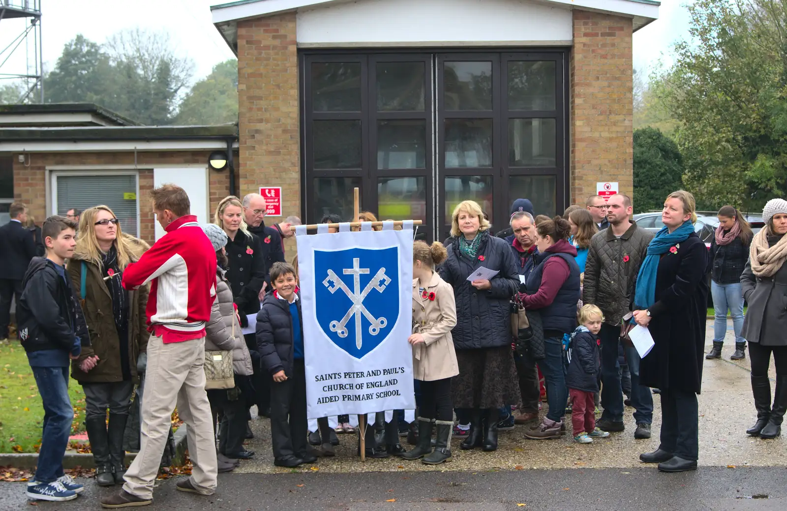 The procession in front of the fire station, from A Remembrance Sunday Parade, Eye, Suffolk - 9th November 2014