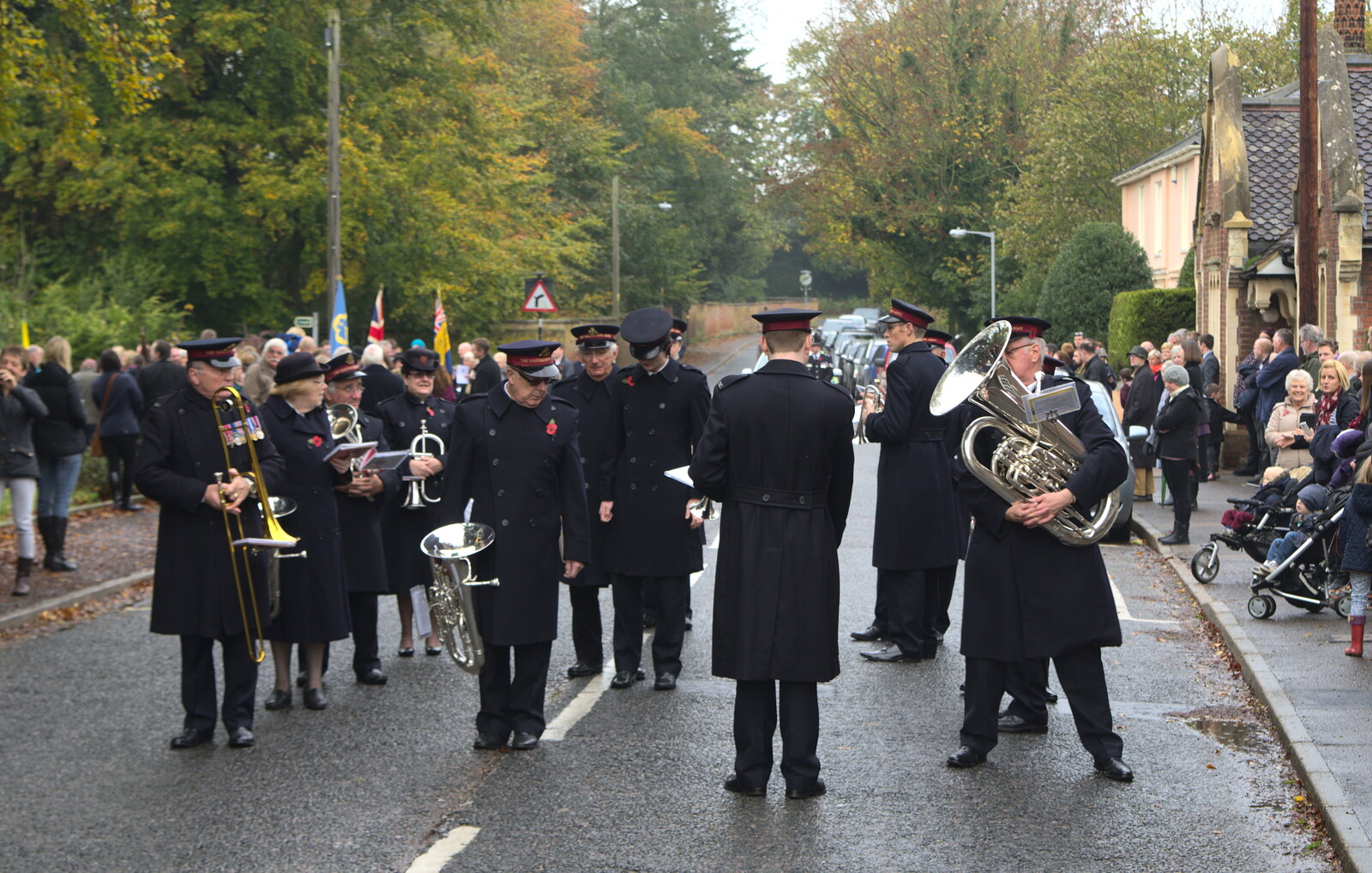 The band takes their place on Lambseth Street from A Remembrance Sunday Parade, Eye, Suffolk - 9th November 2014