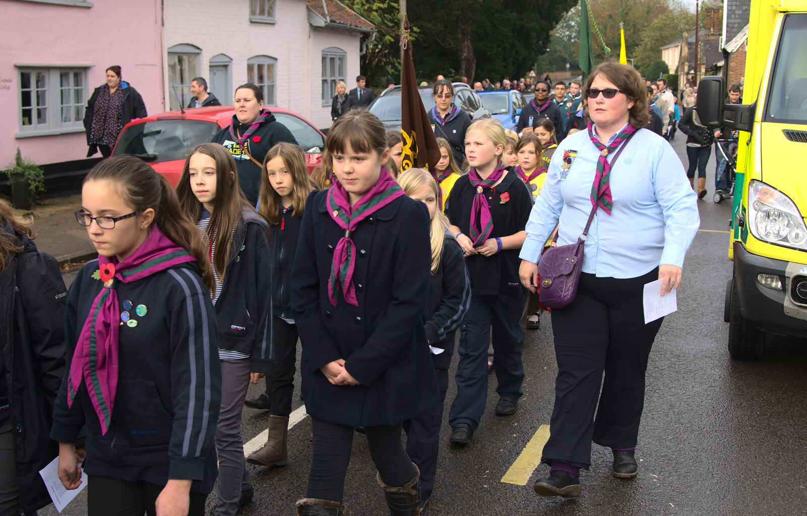 The junior Girl Scouts from A Remembrance Sunday Parade, Eye, Suffolk - 9th November 2014