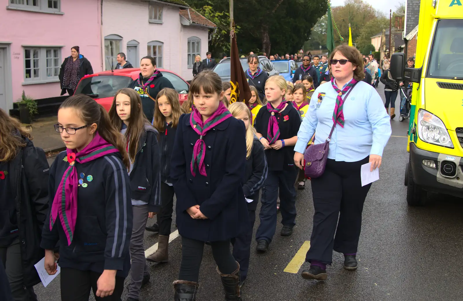 The junior Girl Scouts, from A Remembrance Sunday Parade, Eye, Suffolk - 9th November 2014