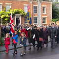 The parade continues on towards the church, A Remembrance Sunday Parade, Eye, Suffolk - 9th November 2014