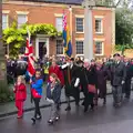 The parade continues on towards the church, A Remembrance Sunday Parade, Eye, Suffolk - 9th November 2014