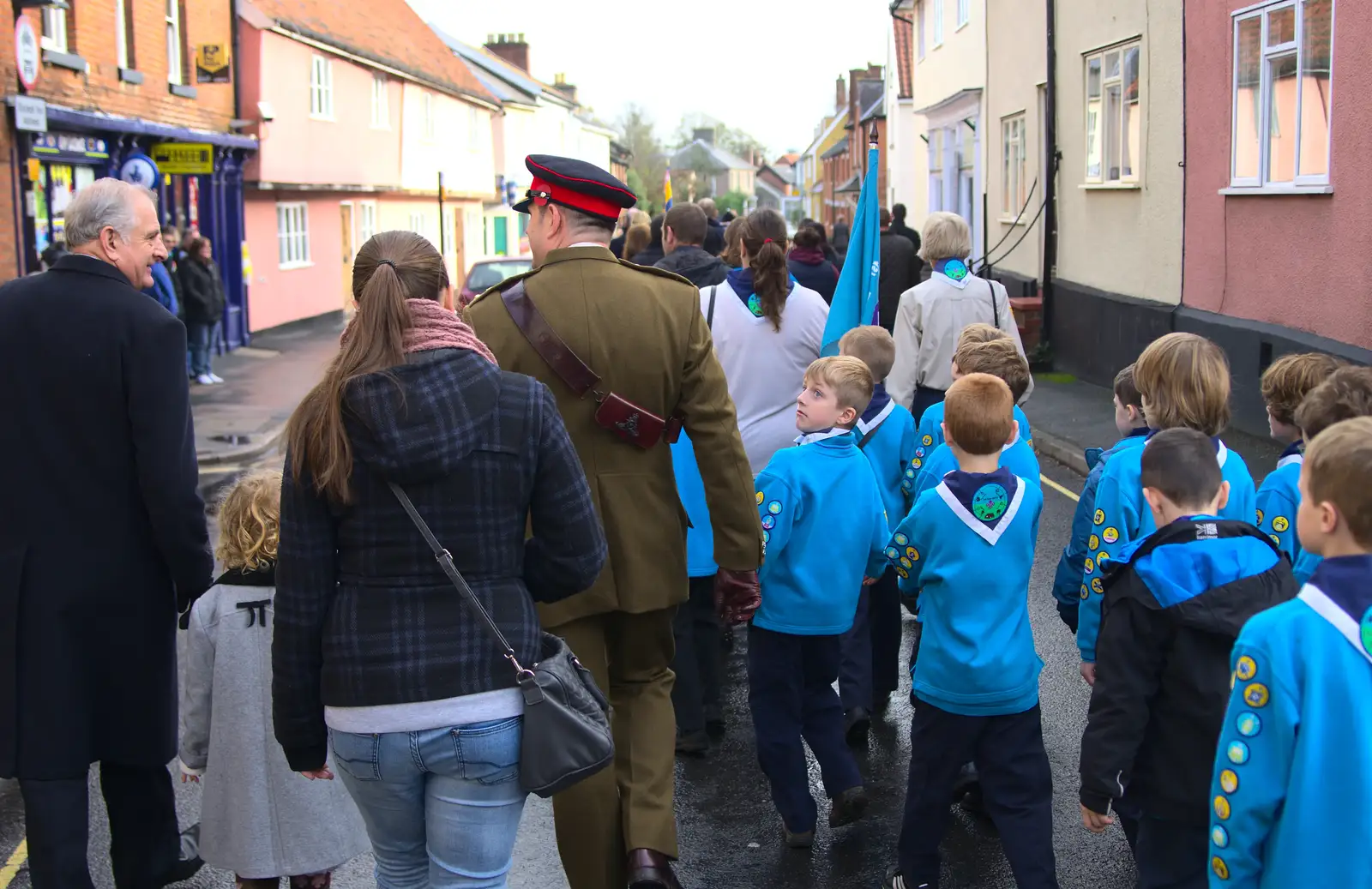 A surprised look from a Scout, from A Remembrance Sunday Parade, Eye, Suffolk - 9th November 2014