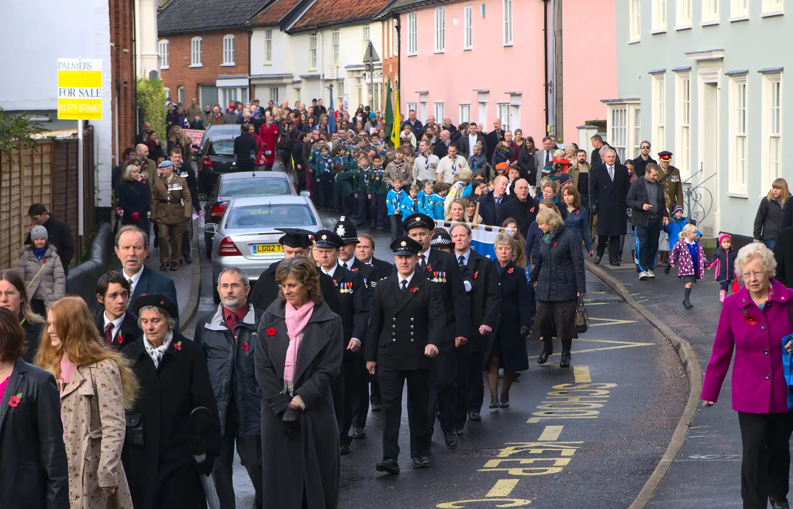 A good turn out fills Church Street, from A Remembrance Sunday Parade, Eye, Suffolk - 9th November 2014