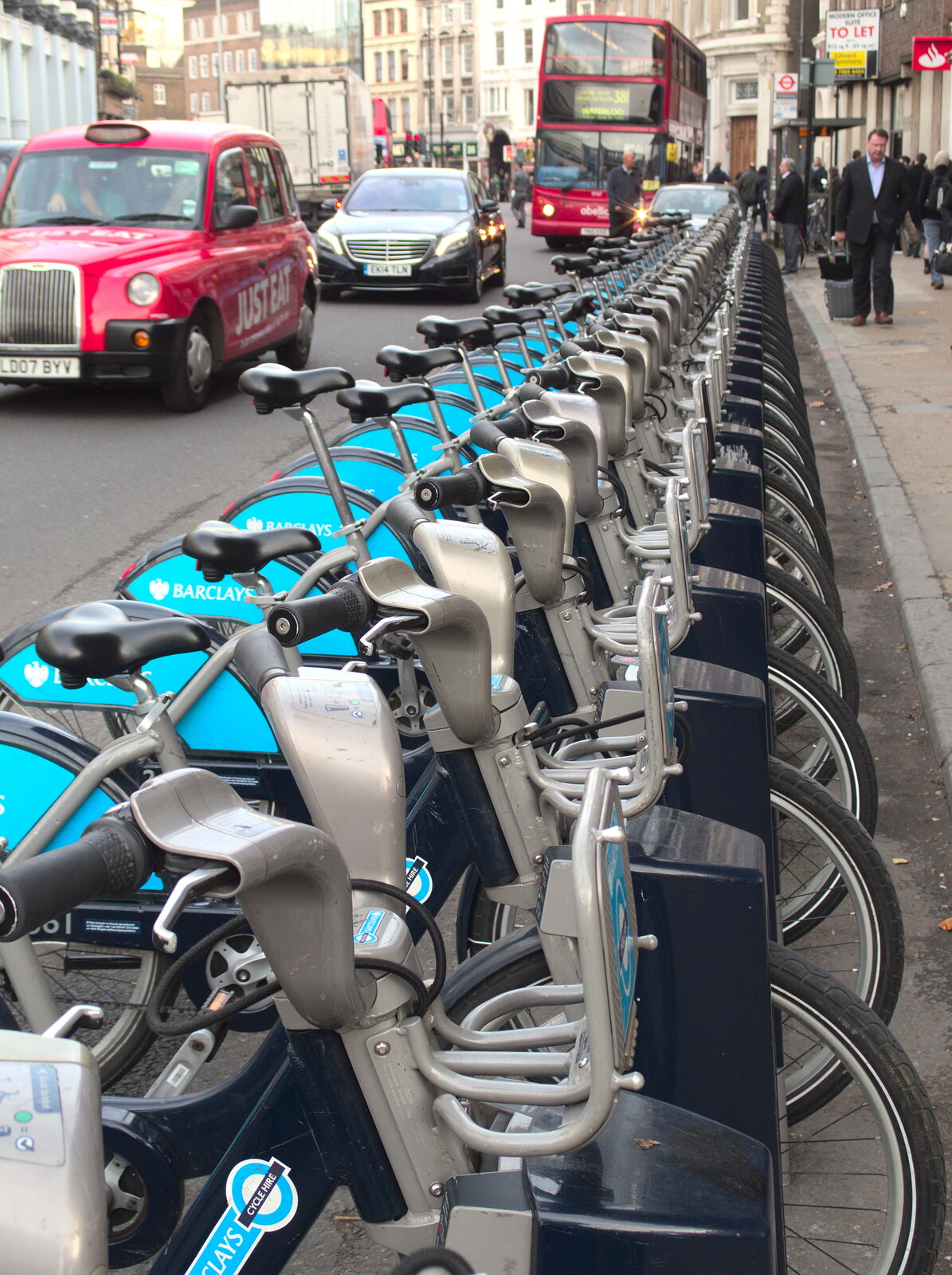 A whole line of Boris bikes from A Melting House Made of Wax, Southwark, London - 12th November 2014