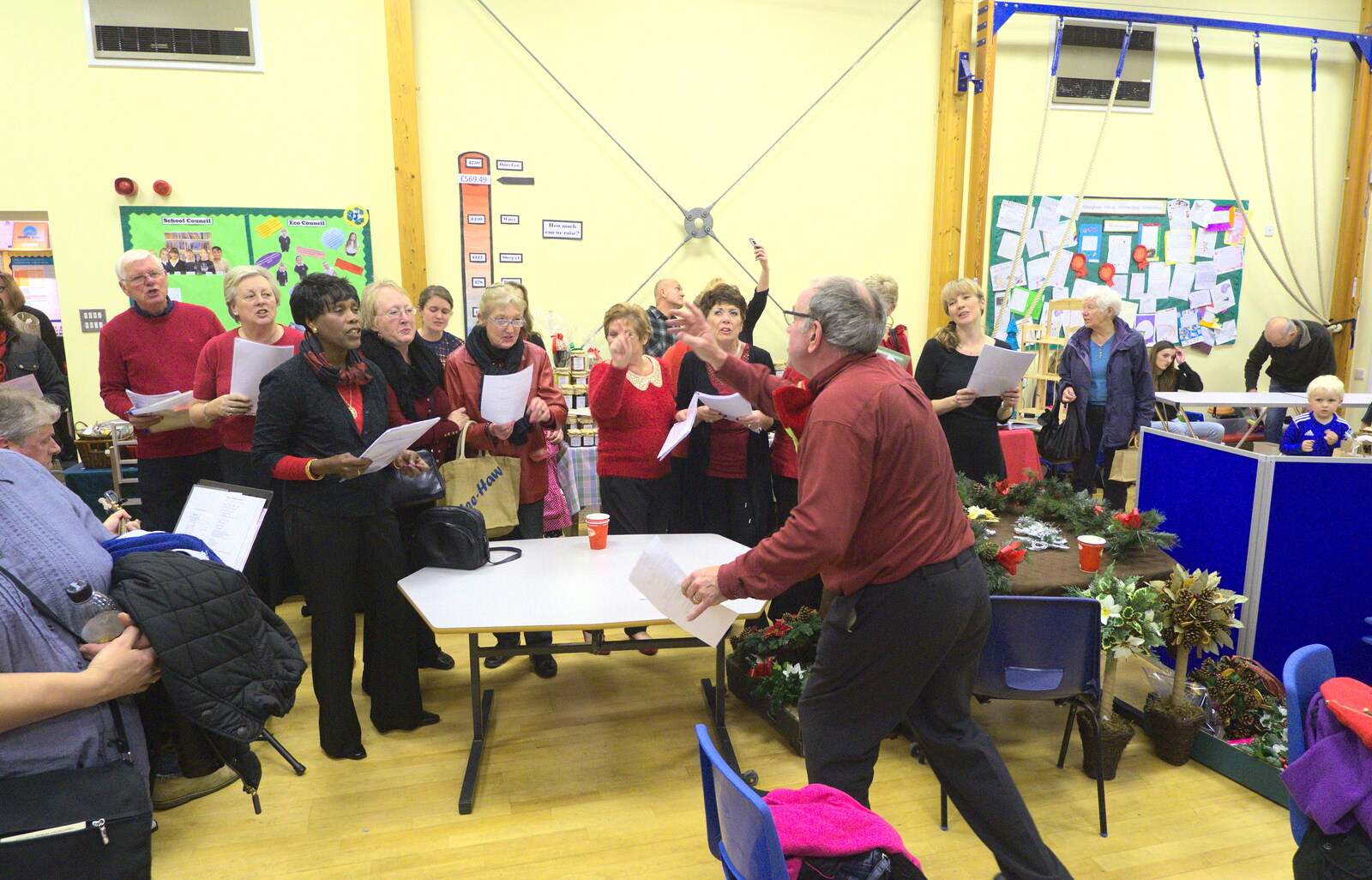 The choir master is very energetic from November Singing, Gislingham Primary School, Suffolk - 17th November 2014