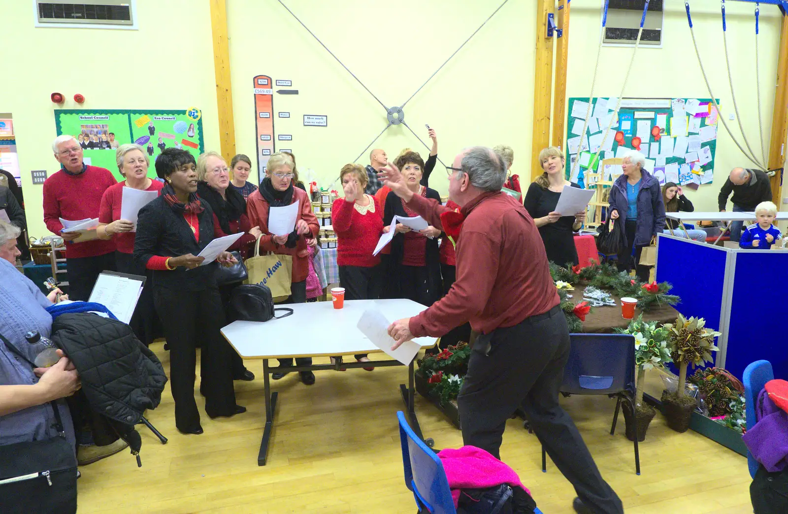 The choir master is very energetic, from November Singing, Gislingham Primary School, Suffolk - 17th November 2014