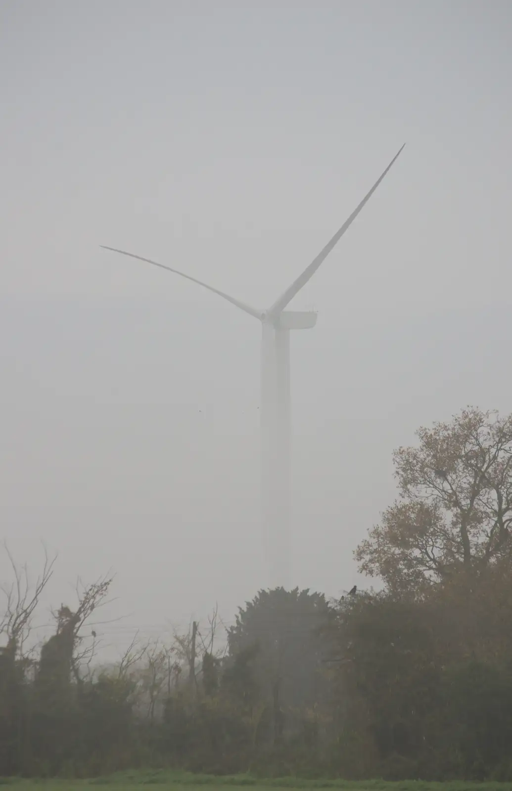 A wind turbine looms out of the mist, from November Singing, Gislingham Primary School, Suffolk - 17th November 2014