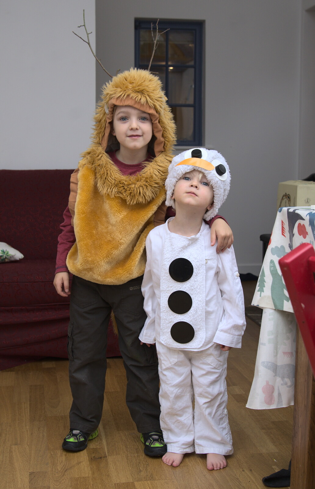 Fred and Gabes are dressed up for a party from November Singing, Gislingham Primary School, Suffolk - 17th November 2014