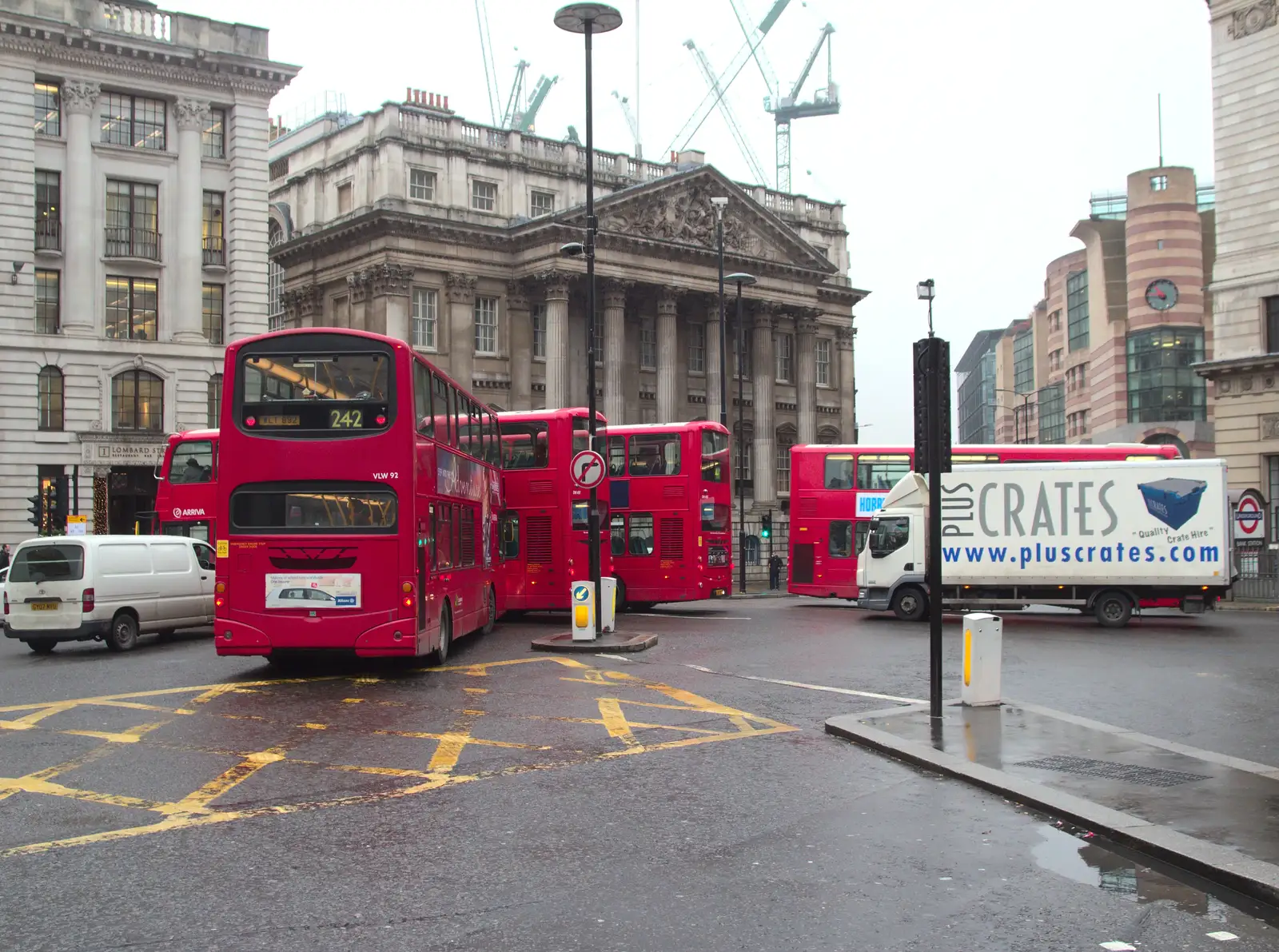 It's bus gridlock outside the Bank of England, from The Lorry-Eating Pavement of Diss, Norfolk - 3rd December