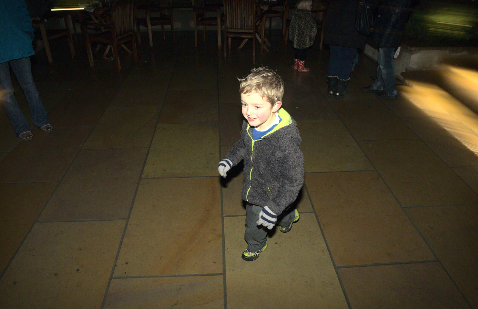 Fred runs around from Rick Wakeman, Ian Lavender and the Christmas lights, The Oaksmere, Suffolk - 4th December 2014