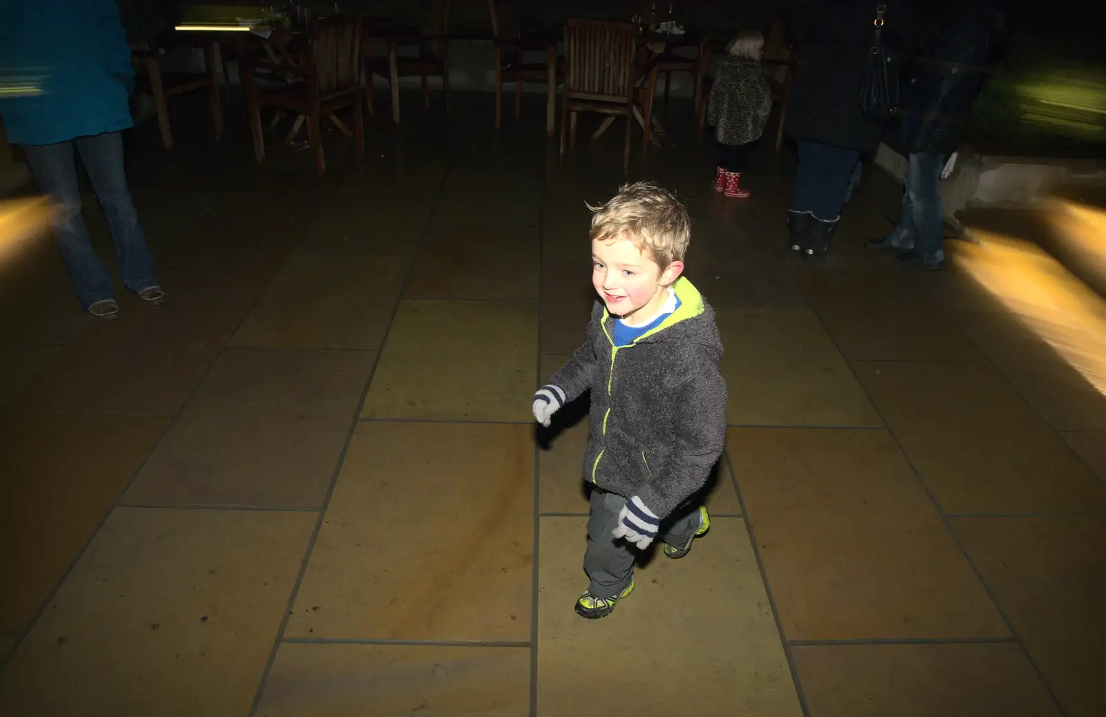 Fred runs around, from Rick Wakeman, Ian Lavender and the Christmas lights, The Oaksmere, Suffolk - 4th December 2014