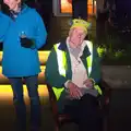 Grandad sticks Harry's hat on, Rick Wakeman, Ian Lavender and the Christmas lights, The Oaksmere, Suffolk - 4th December 2014