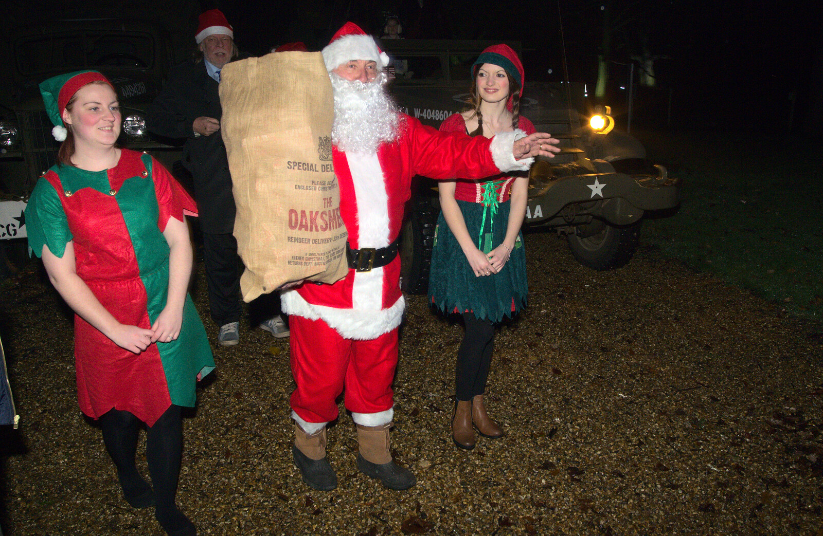 Santa and his elves from Rick Wakeman, Ian Lavender and the Christmas lights, The Oaksmere, Suffolk - 4th December 2014