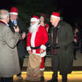 Santa has a sack of presents, Rick Wakeman, Ian Lavender and the Christmas lights, The Oaksmere, Suffolk - 4th December 2014