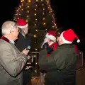 The tree lights up, Rick Wakeman, Ian Lavender and the Christmas lights, The Oaksmere, Suffolk - 4th December 2014