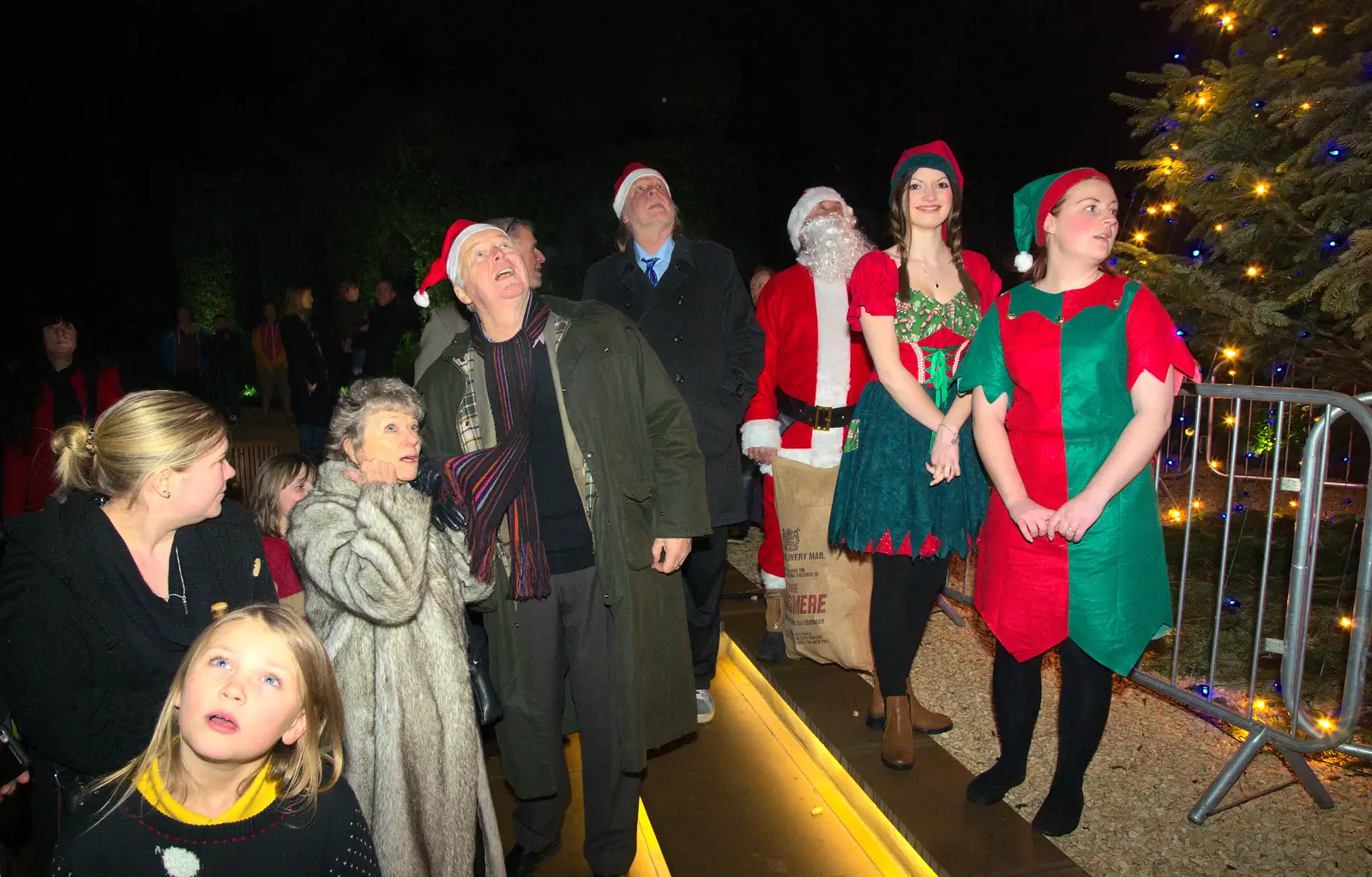 The crowd watches the firework display, from Rick Wakeman, Ian Lavender and the Christmas lights, The Oaksmere, Suffolk - 4th December 2014