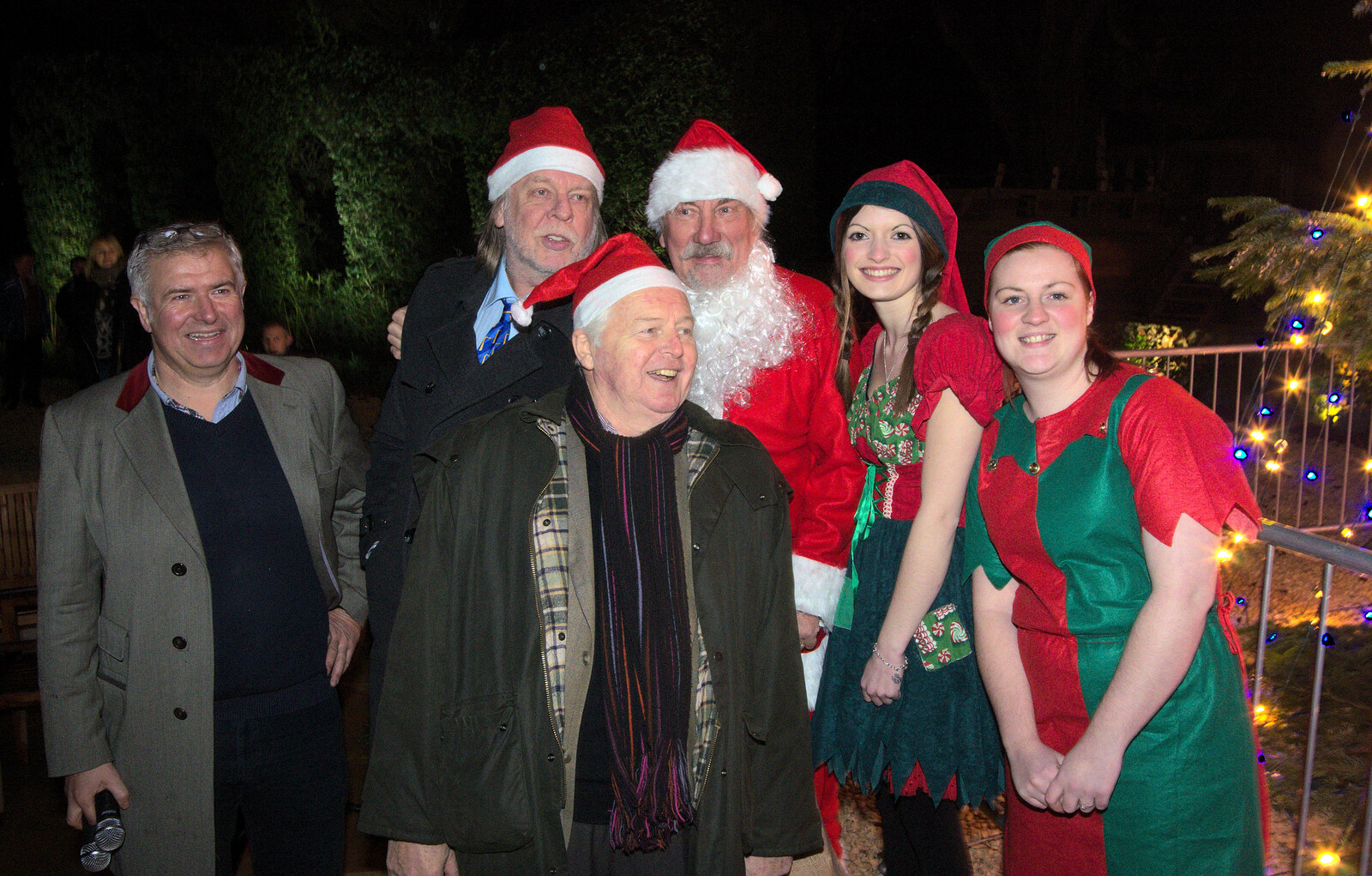 Fraser, Ian Lavender and the staff from Rick Wakeman, Ian Lavender and the Christmas lights, The Oaksmere, Suffolk - 4th December 2014