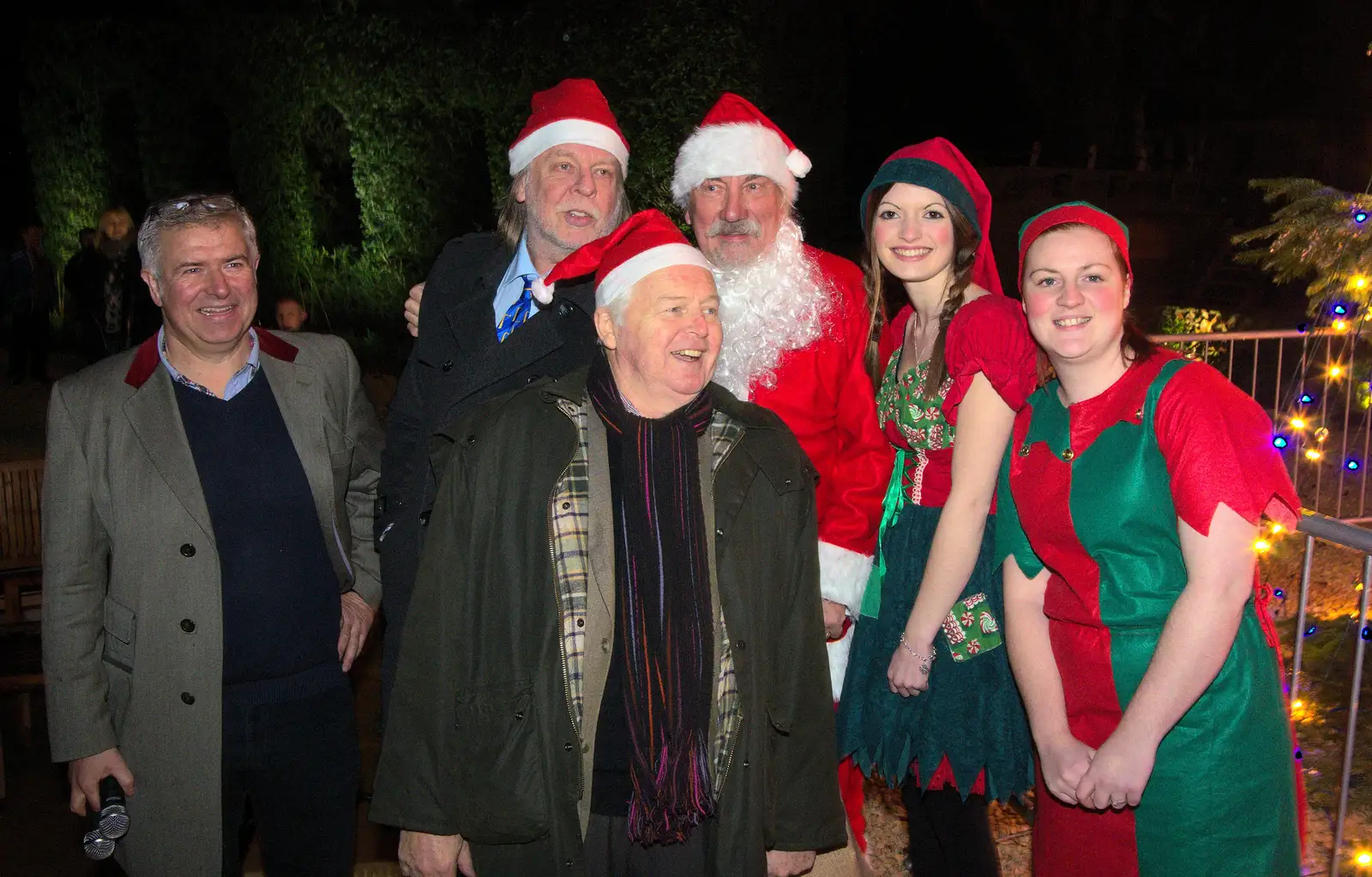 Fraser, Ian Lavender and the staff, from Rick Wakeman, Ian Lavender and the Christmas lights, The Oaksmere, Suffolk - 4th December 2014