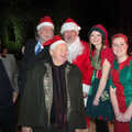 Fraser, Ian Lavender and the staff, Rick Wakeman, Ian Lavender and the Christmas lights, The Oaksmere, Suffolk - 4th December 2014