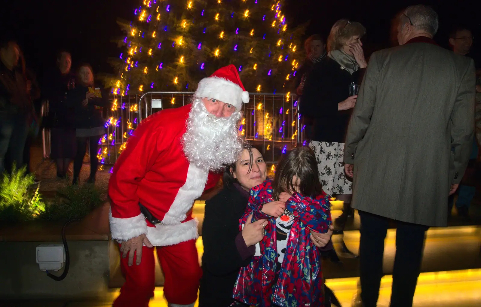 Santa looks surprised, from Rick Wakeman, Ian Lavender and the Christmas lights, The Oaksmere, Suffolk - 4th December 2014