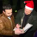 Clive gets a book signed by Ian Lavender, Rick Wakeman, Ian Lavender and the Christmas lights, The Oaksmere, Suffolk - 4th December 2014