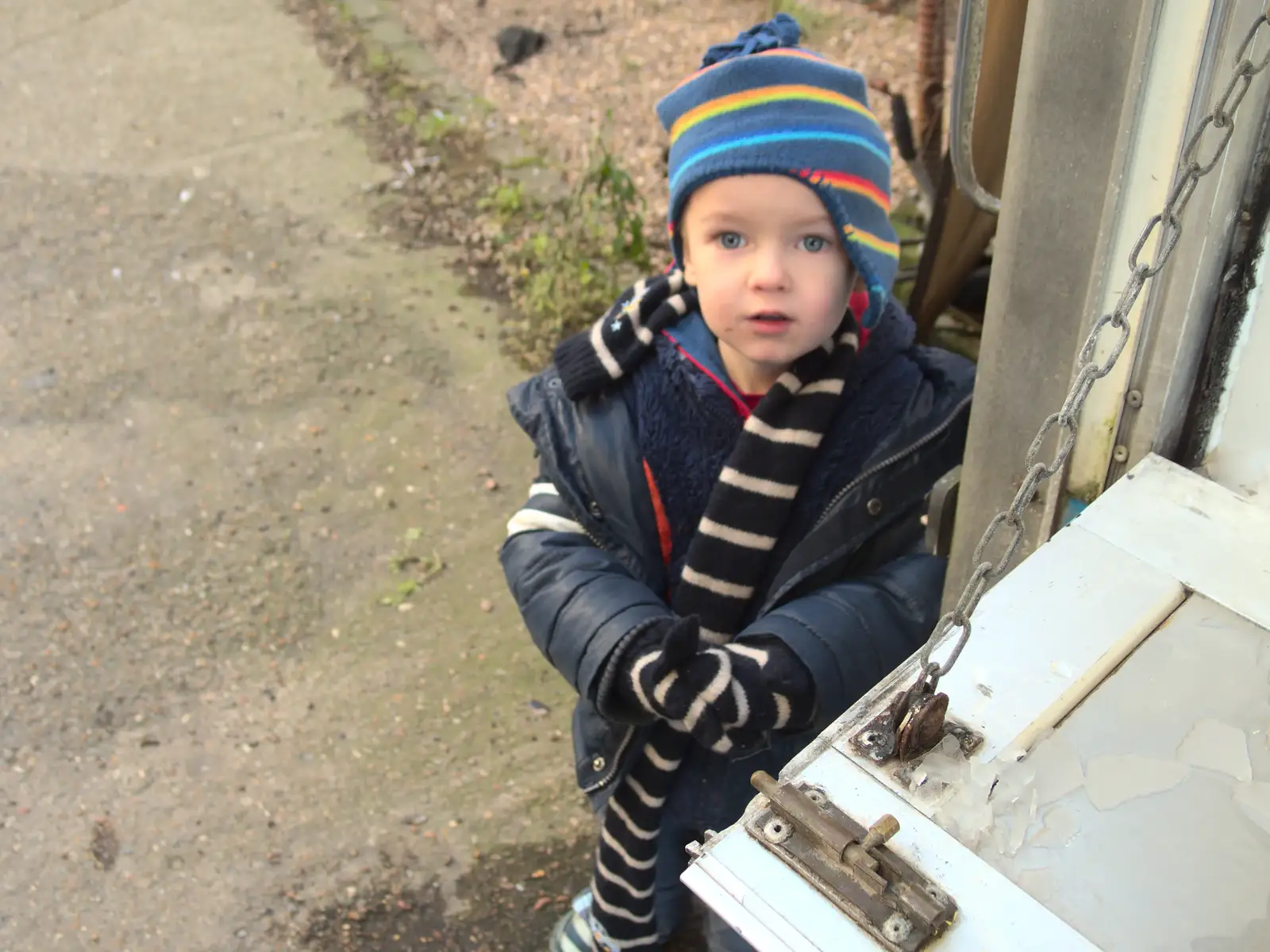 Harry lurks by the fish van, from The Eye Lights and a Thorpe Abbots Birthday, Suffolk and Norfolk - 6th December 2014