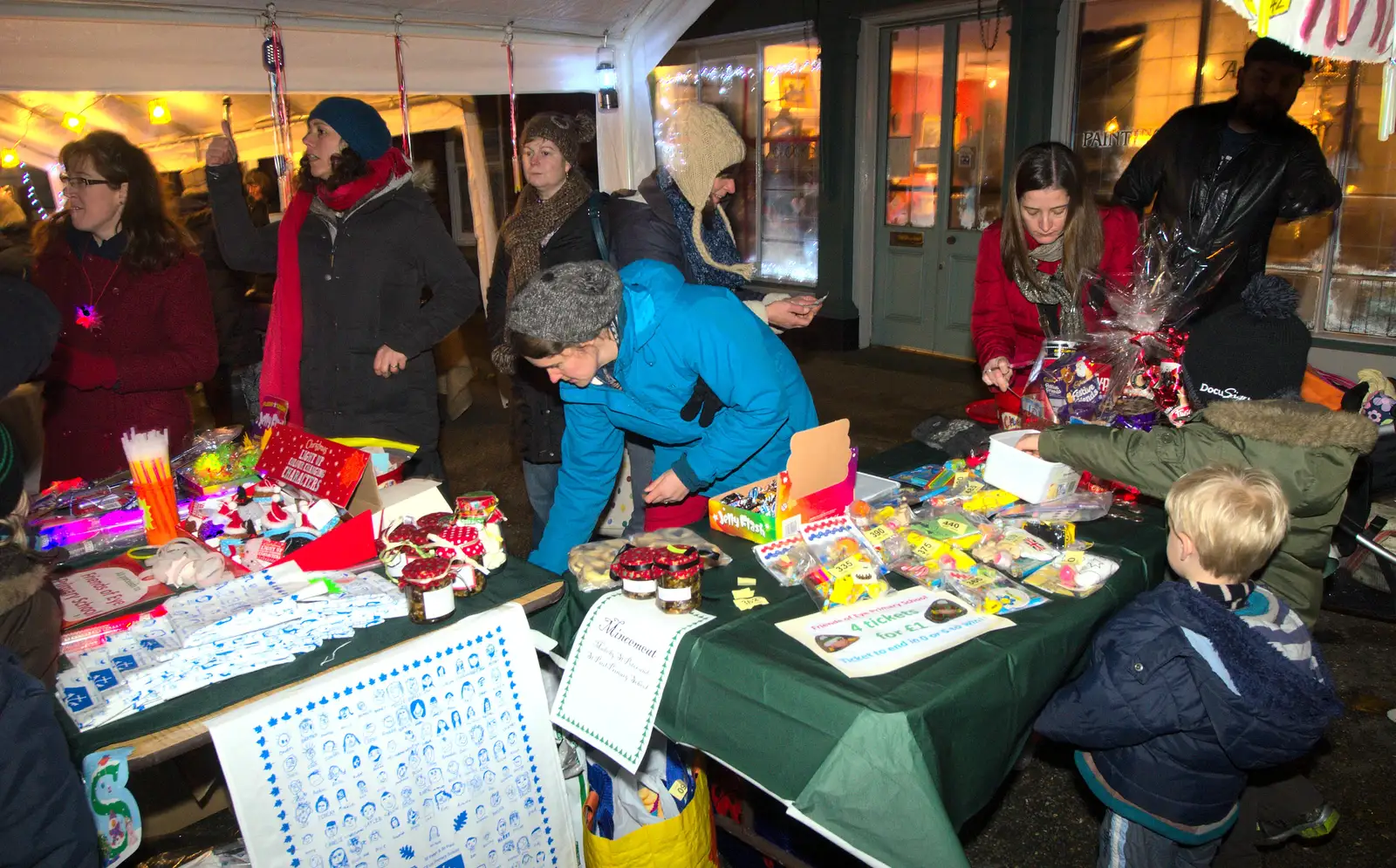 The FOES stall with class teatowel, from The Eye Lights and a Thorpe Abbots Birthday, Suffolk and Norfolk - 6th December 2014