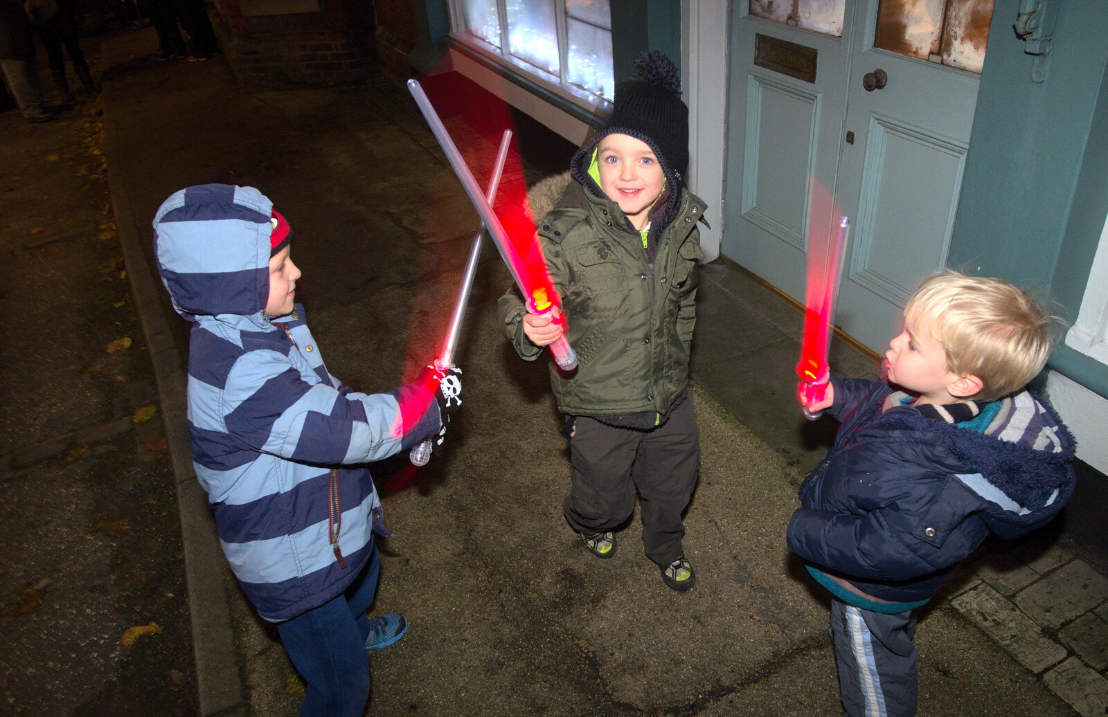 Fred and Harry play with their light sabers from The Eye Lights and a Thorpe Abbots Birthday, Suffolk and Norfolk - 6th December 2014
