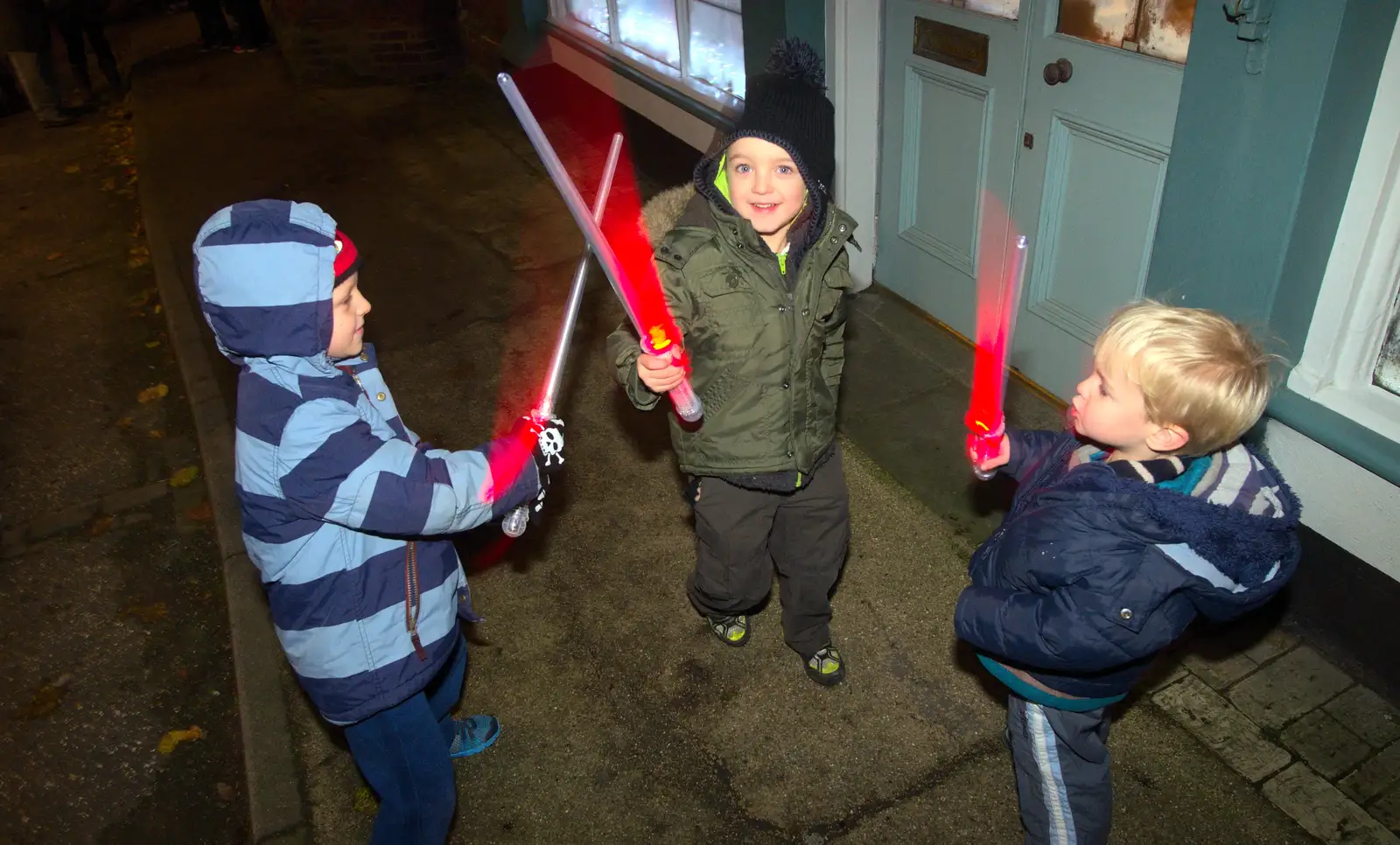 Fred and Harry play with their light sabers, from The Eye Lights and a Thorpe Abbots Birthday, Suffolk and Norfolk - 6th December 2014