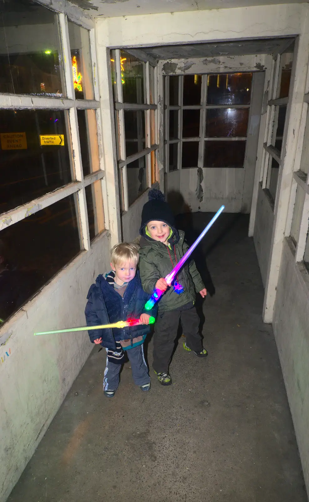 Harry and Fred in the bus shelter, from The Eye Lights and a Thorpe Abbots Birthday, Suffolk and Norfolk - 6th December 2014