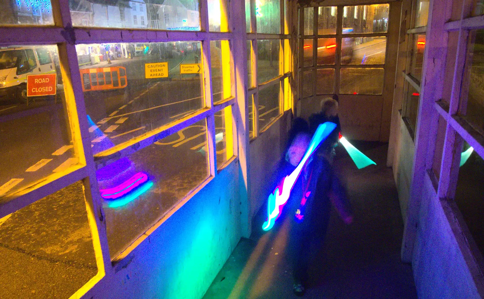 Light sabers in the bus shelter, from The Eye Lights and a Thorpe Abbots Birthday, Suffolk and Norfolk - 6th December 2014