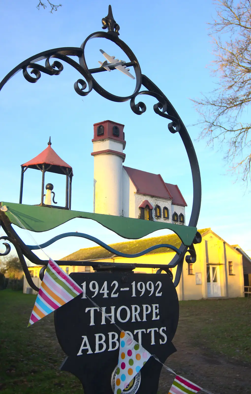 The village sign, with a B-17 in it, from The Eye Lights and a Thorpe Abbots Birthday, Suffolk and Norfolk - 6th December 2014