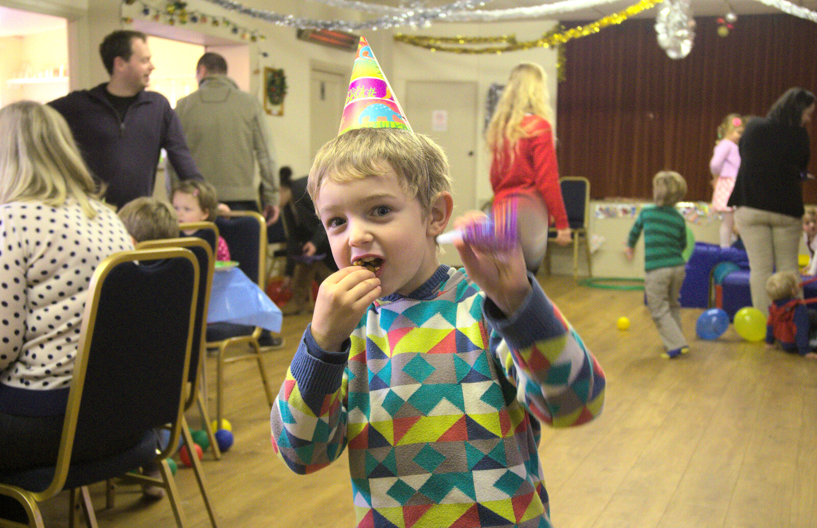 Fred's got a party hat on from The Eye Lights and a Thorpe Abbots Birthday, Suffolk and Norfolk - 6th December 2014