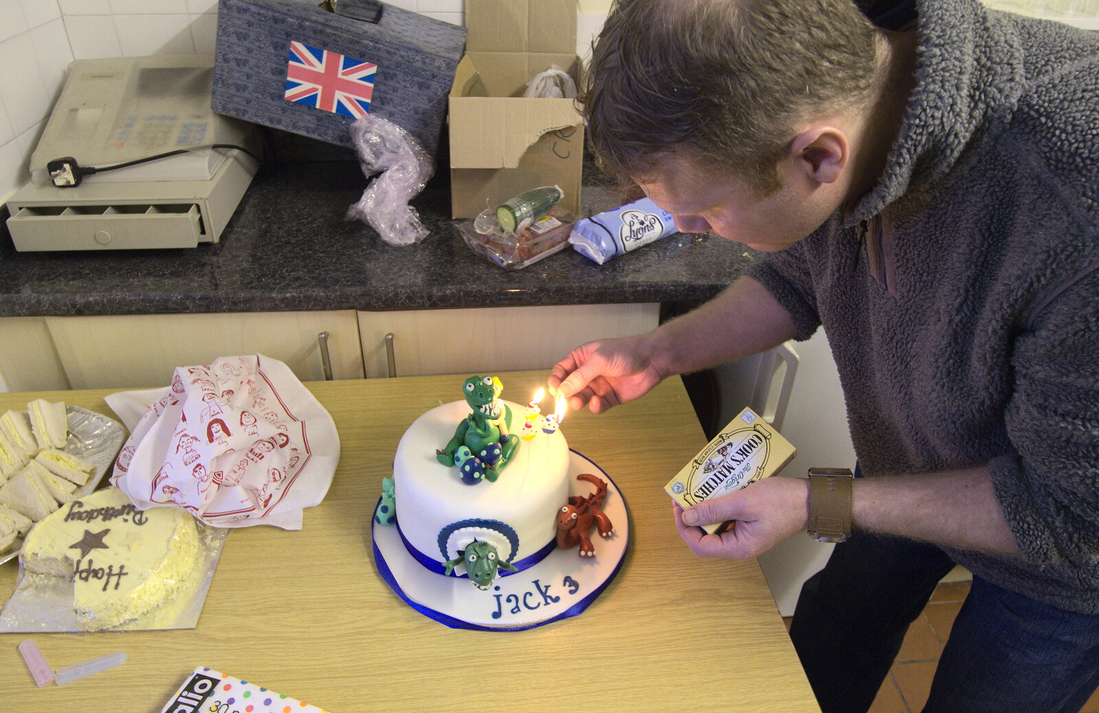 Mikey P lights the candles from The Eye Lights and a Thorpe Abbots Birthday, Suffolk and Norfolk - 6th December 2014