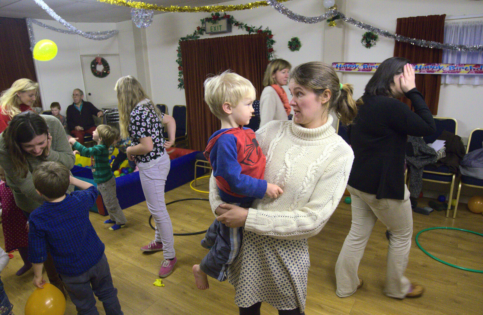 Isobel carries Harry around from The Eye Lights and a Thorpe Abbots Birthday, Suffolk and Norfolk - 6th December 2014