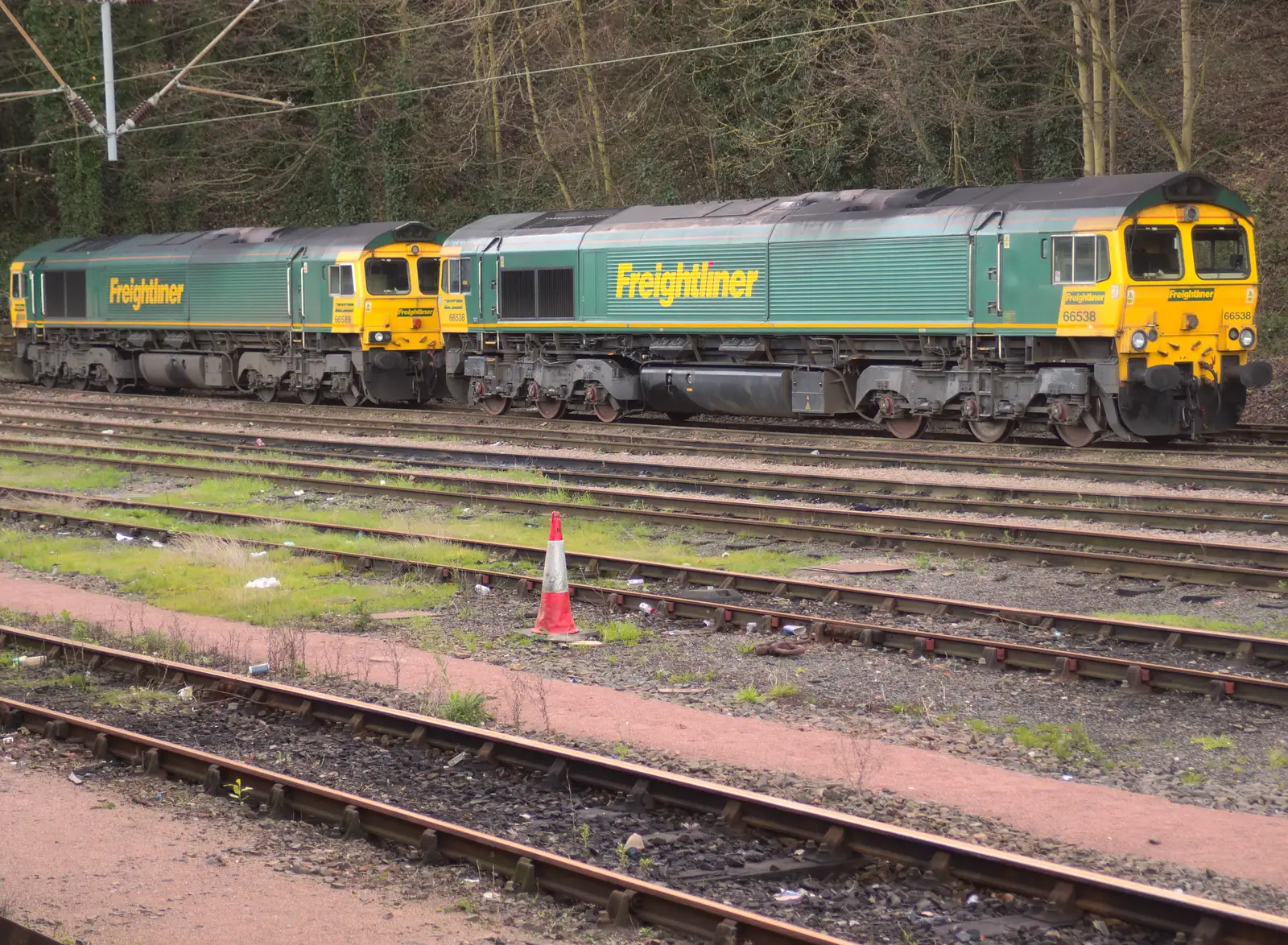 A couple of Class 66 'Sheds', from The BSCC Christmas Dinner, The Swan Inn, Brome, Suffolk - 6th December 2014