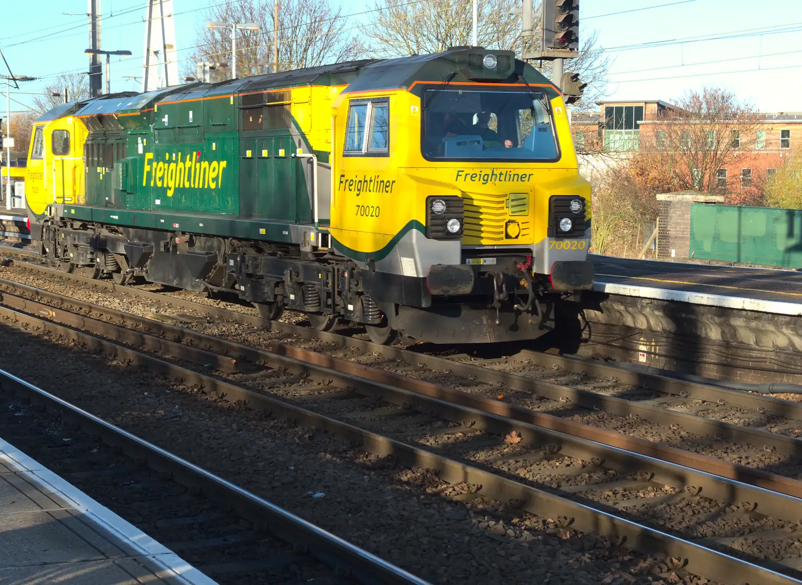 One of the American-built Class 70s rumbles past, from The BSCC Christmas Dinner, The Swan Inn, Brome, Suffolk - 6th December 2014