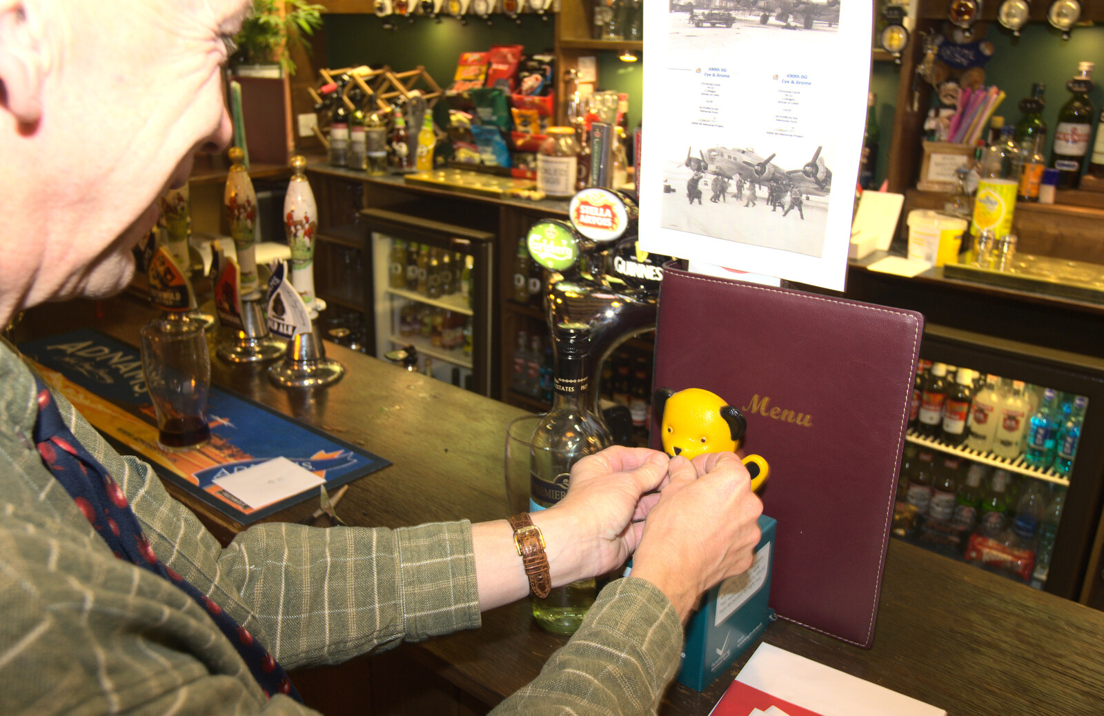 Apple John fiddles about with Sooty from The BSCC Christmas Dinner, The Swan Inn, Brome, Suffolk - 6th December 2014
