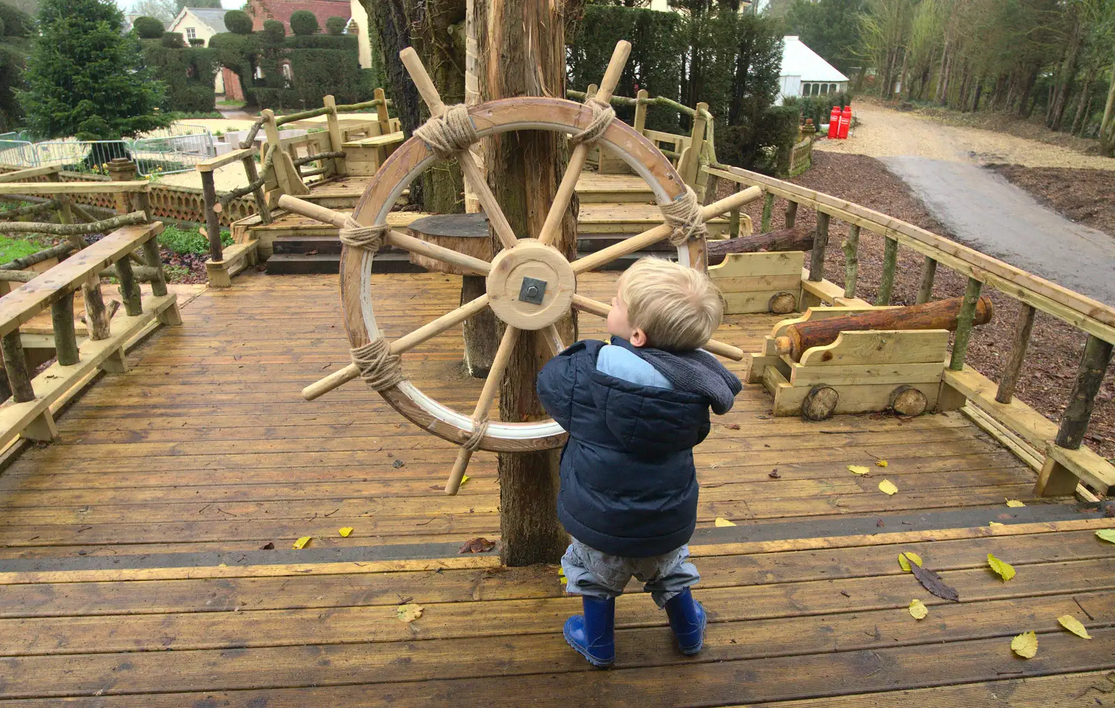 Harry spins the ship's wheel, from The BSCC Christmas Dinner, The Swan Inn, Brome, Suffolk - 6th December 2014