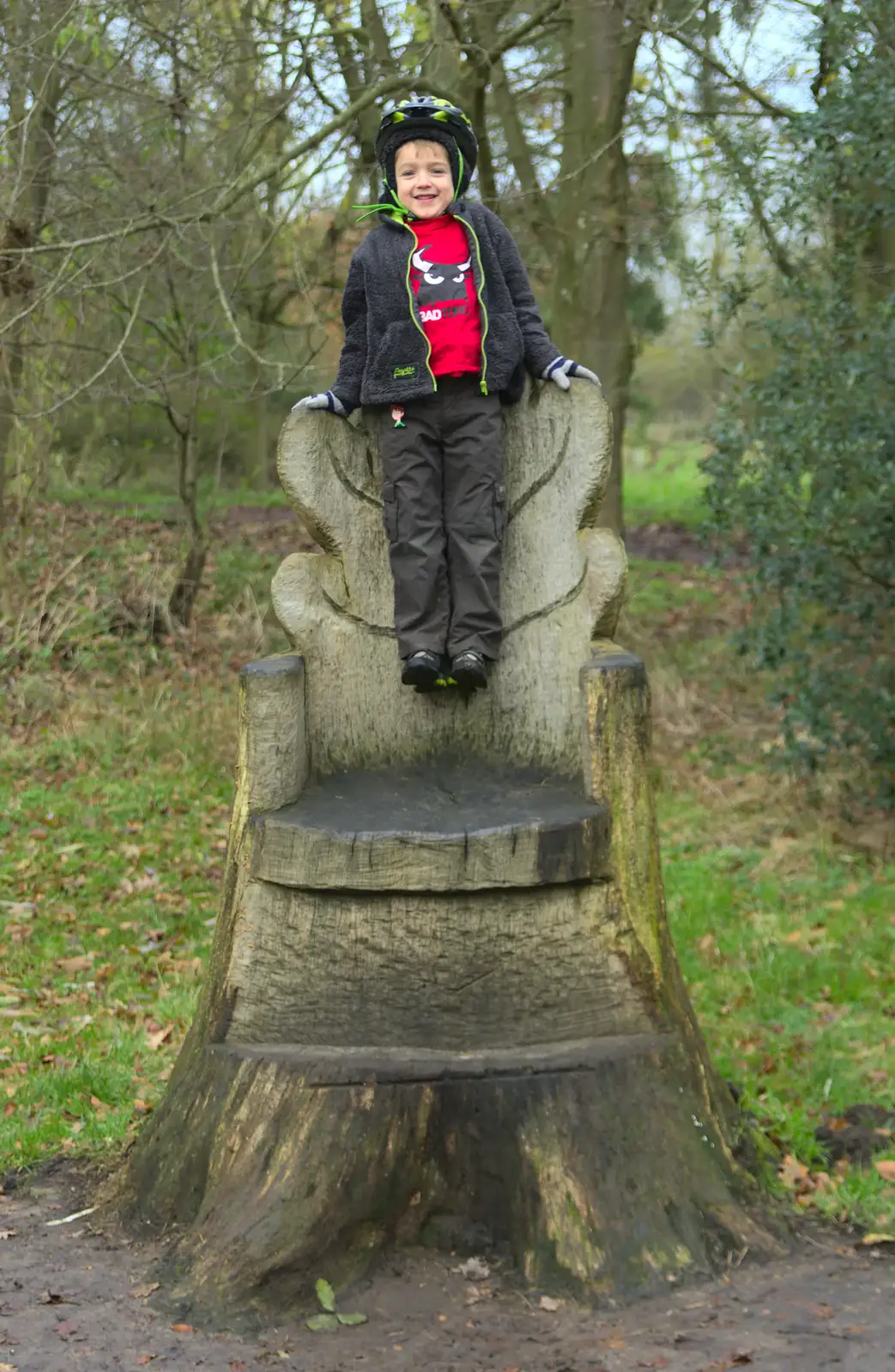 Fred floats in the air on the wooden throne, from Cameraphone Randomness and a Thornham Walk, Suffolk - 14th December 2014