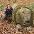 Harry jumps off the carved wooden lion, Cameraphone Randomness and a Thornham Walk, Suffolk - 14th December 2014