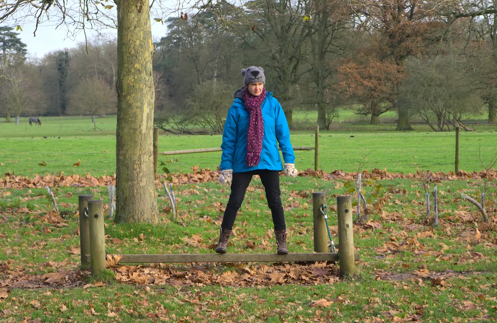 Isobel on a swinging plank, from Cameraphone Randomness and a Thornham Walk, Suffolk - 14th December 2014