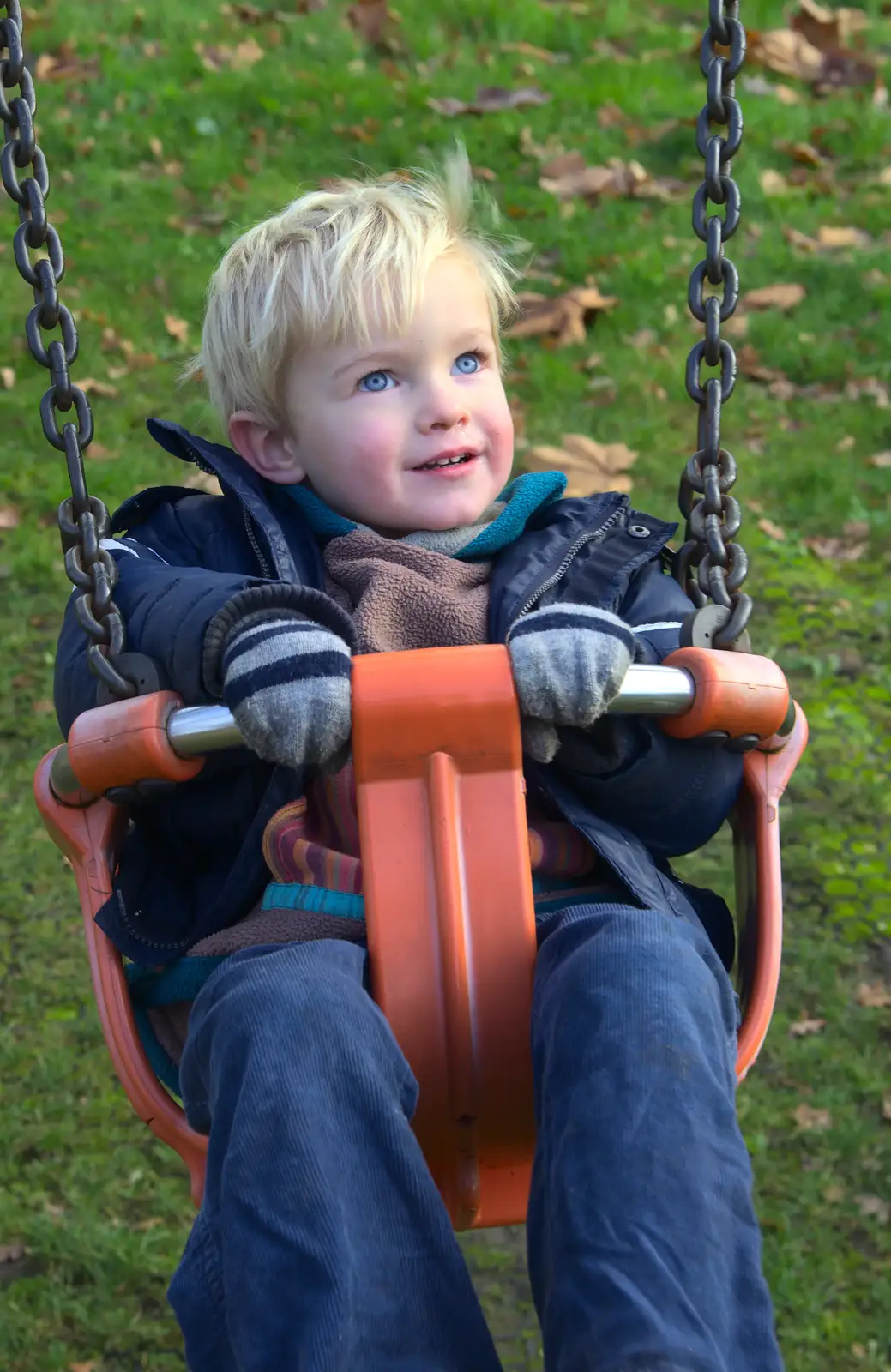 Harry has a swing, from Cameraphone Randomness and a Thornham Walk, Suffolk - 14th December 2014