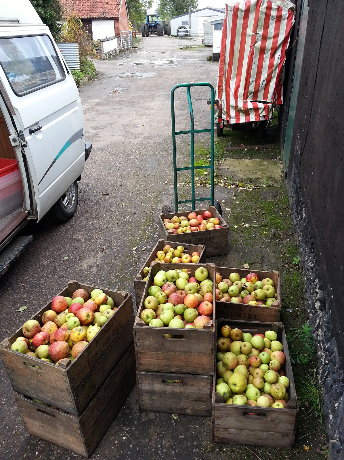 The apple harvest is dropped off at Trevor's place from Cameraphone Randomness and a Thornham Walk, Suffolk - 14th December 2014