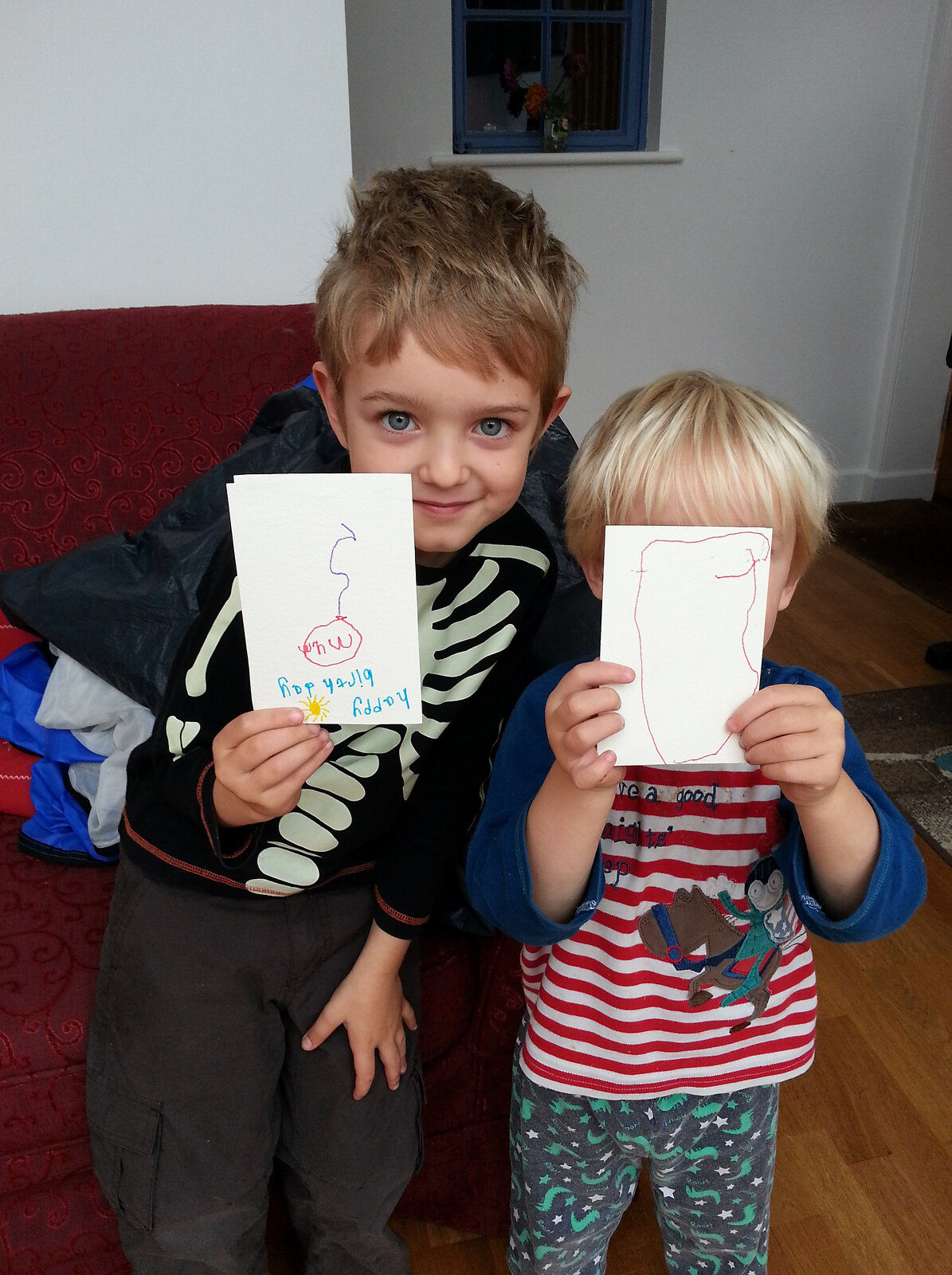 The boys make birthday cards for Isobel from Cameraphone Randomness and a Thornham Walk, Suffolk - 14th December 2014
